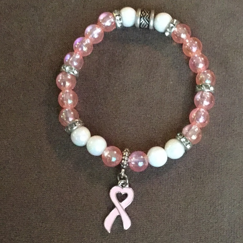 Stretch Bracelet, PINK AWARENESS RIBBON CHARM